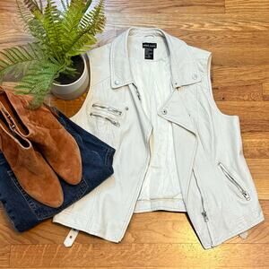 Wet Seal Juniors XL Off White Pleather Faux Leather Moto Jacket Retro Biker Zip